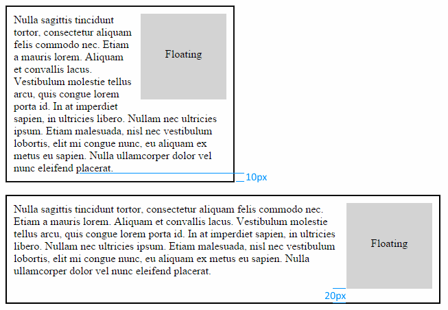 Example of floating element in module at different viewport widths